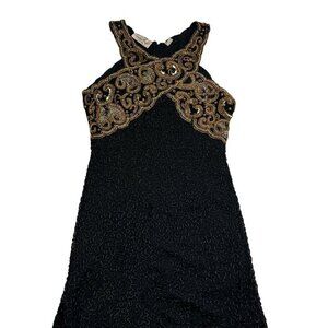 Laurence Kazar New York 100% Silk All-Over Beaded Halter Dress Women's Medium